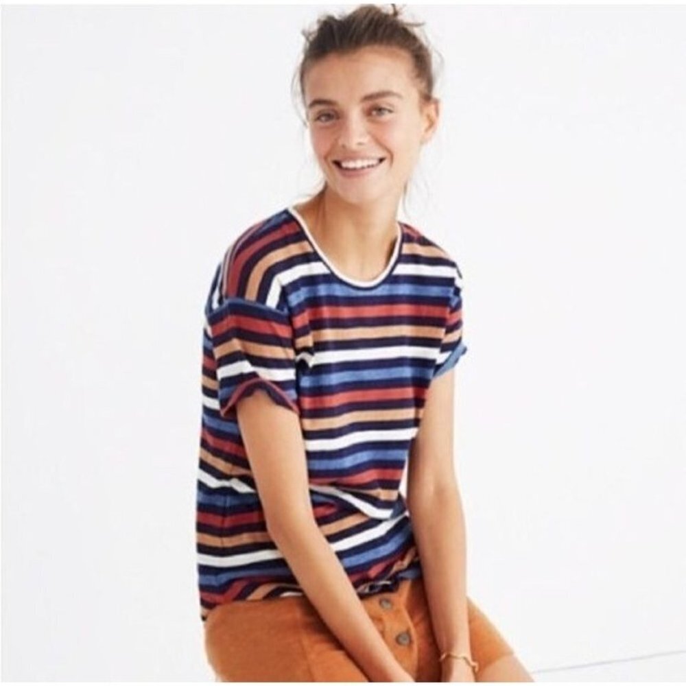 Madewell Women's Whisper Cotton Crewneck Tee Slouchy Draped Striped Shirt Size S